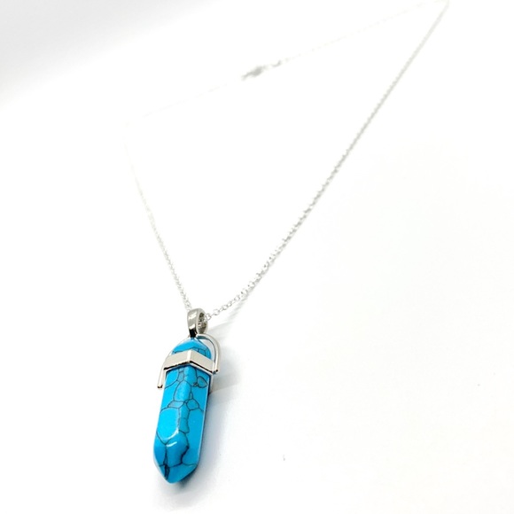 Capri Blue Hexagonal Pendant Necklace - Picture 3 of 4